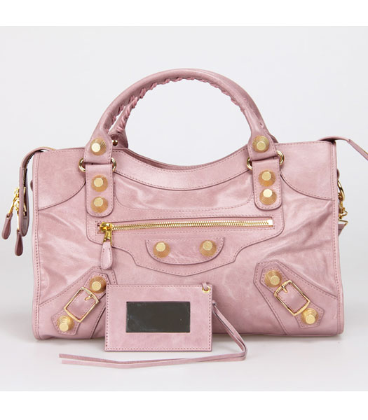 Balenciaga Motorcycle City Bag in pelle Light Pink olio oro Na